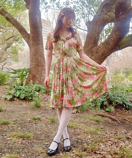 Flower pink green dress