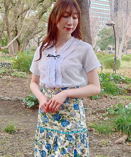 Nylon frill ribbon blouse
