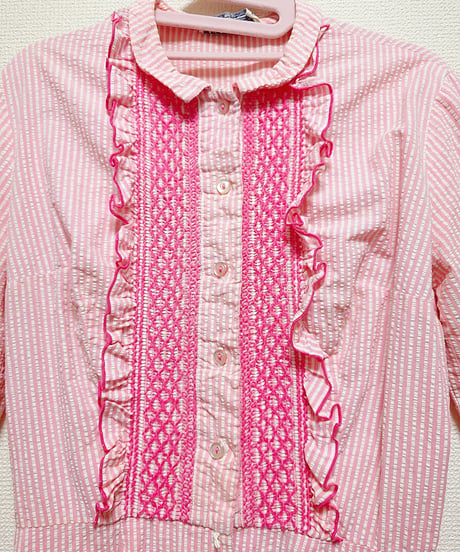 Smocking×Stripe pink dress