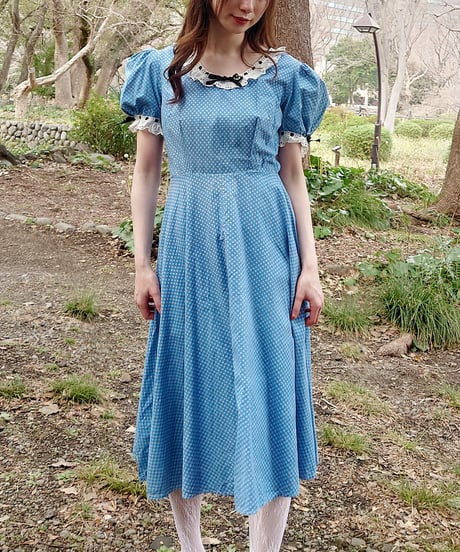 70’s Small ribbon blue dress
