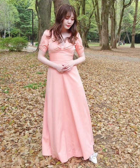 70's Ribbon salmon pink dress