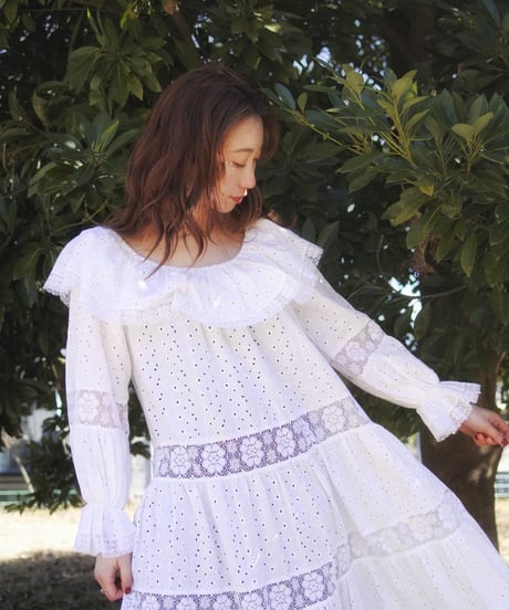 70's Cotton white dress