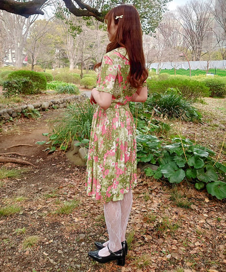 Flower pink green dress