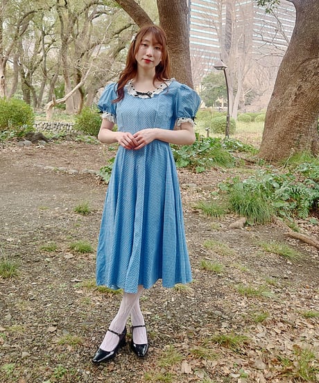 70’s Small ribbon blue dress