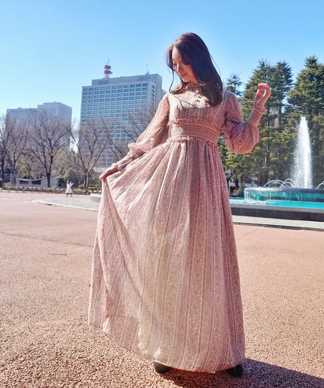 Stripe&flower smocking maxi dress
