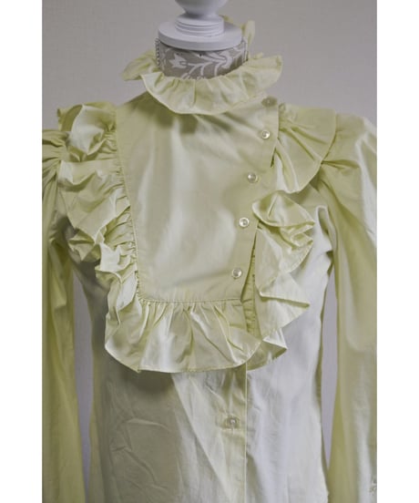 70's Yellow-green Frill lovely blouse