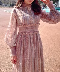 Stripe&flower smocking maxi dress