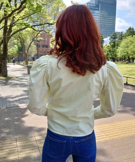 70's Yellow-green Frill lovely blouse
