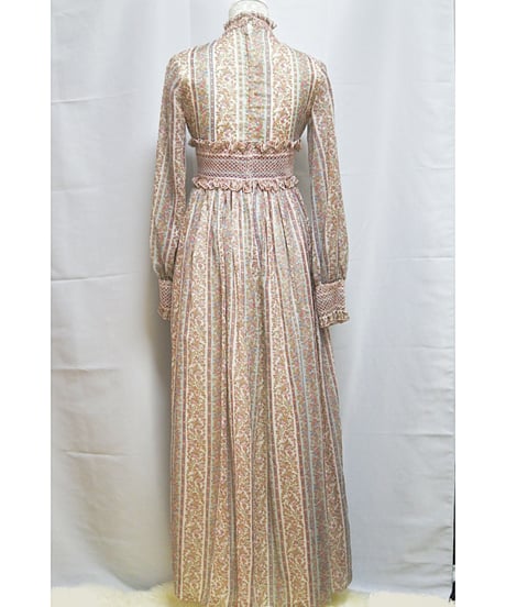 Stripe&flower smocking maxi dress