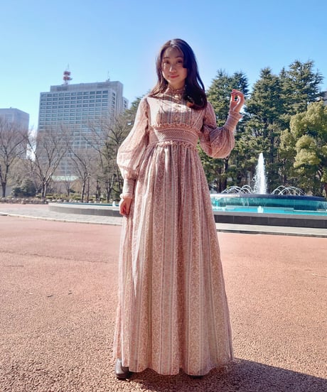 Stripe&flower smocking maxi dress