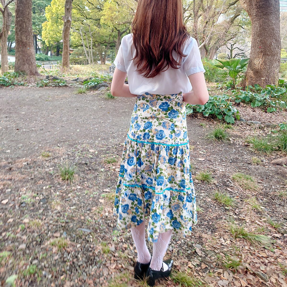 Risleyvintage★サスペンダー付きライトブルーロングスカート日本製 Risleyvintage☆サスペンダー付きライトブルーロングスカート日本製