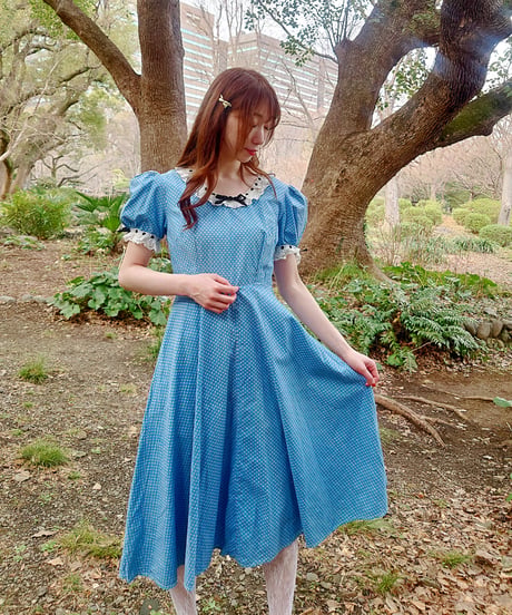 70’s Small ribbon blue dress