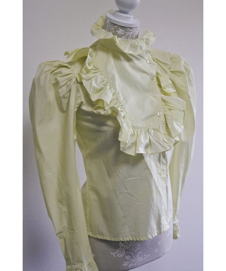 70's Yellow-green Frill lovely blouse
