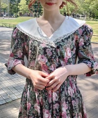 70's Black flower sailor dress