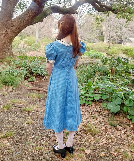 70’s Small ribbon blue dress