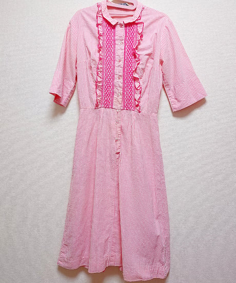 Smocking×Stripe pink dress