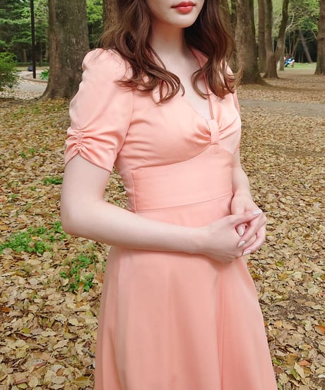 70's Ribbon salmon pink dress
