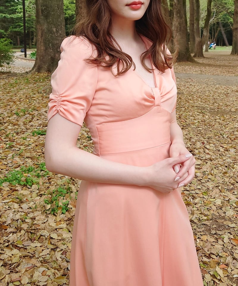 70's Ribbon salmon pink dress | JuLilliy Vintage