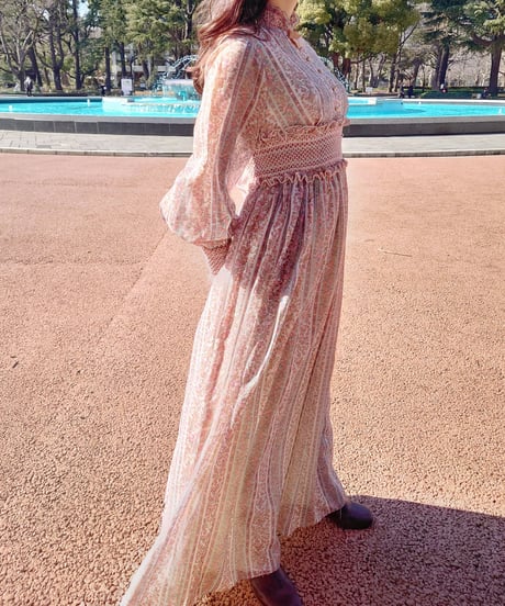Stripe&flower smocking maxi dress