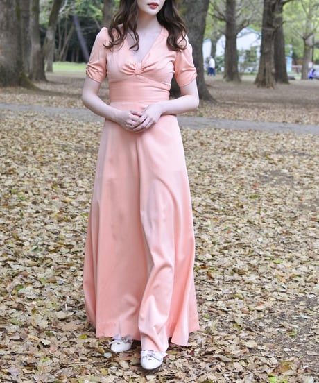70's Ribbon salmon pink dress