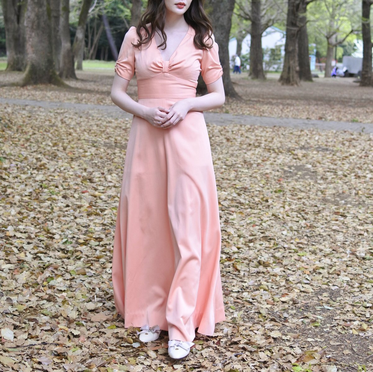 70's Ribbon salmon pink dress