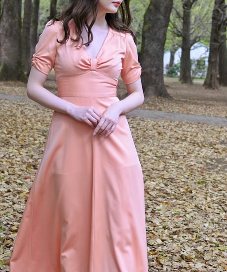 70's Ribbon salmon pink dress