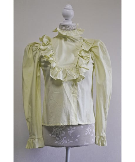 70's Yellow-green Frill lovely blouse