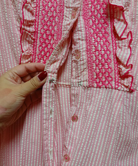 Smocking×Stripe pink dress