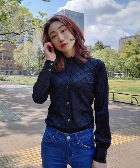 70's  Black quilting blouse