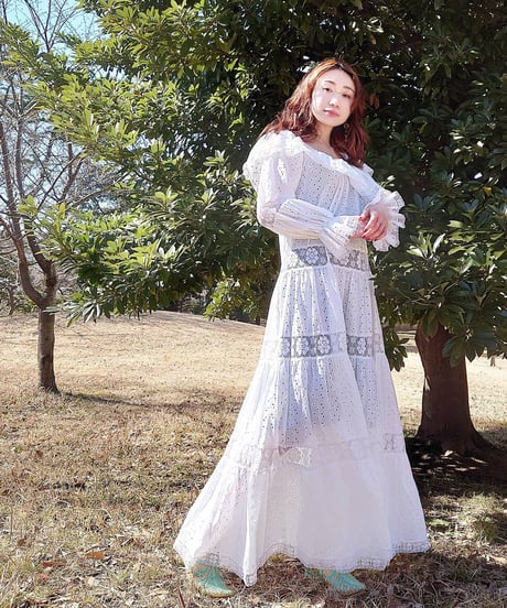 70's Cotton white dress