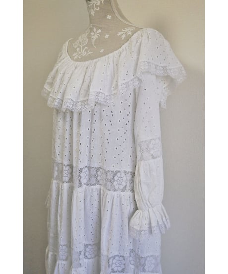 70's Cotton white dress