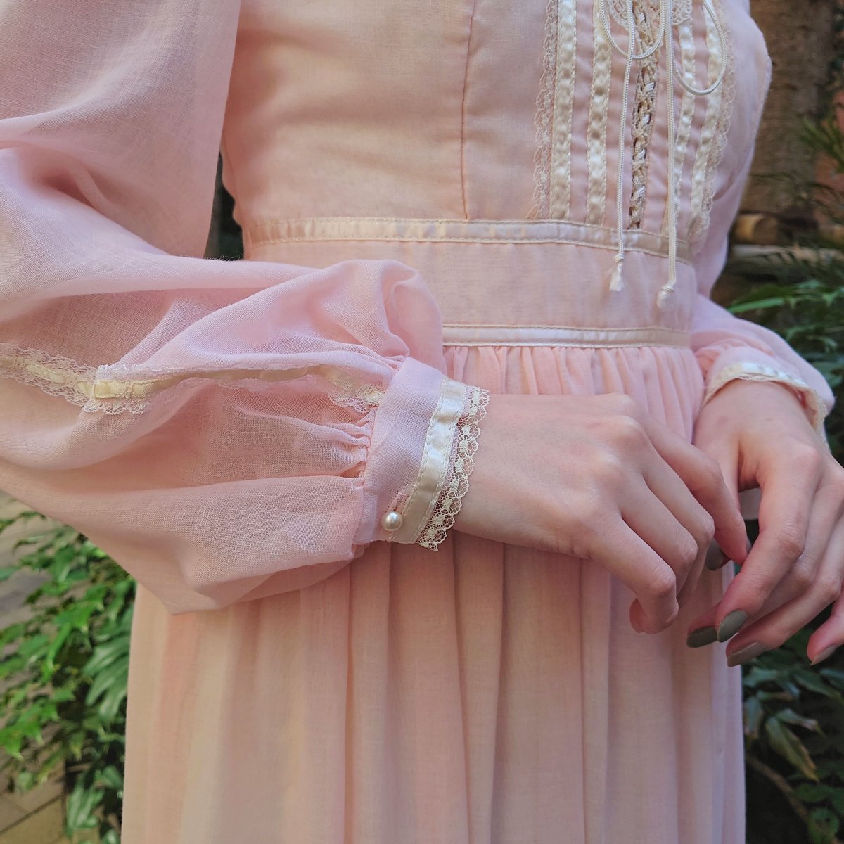 70s vintage レース　花柄　ワンピース　ピンク　gunne sax風 70's GUNNE SAX pink dress | JuLilliy Vintage