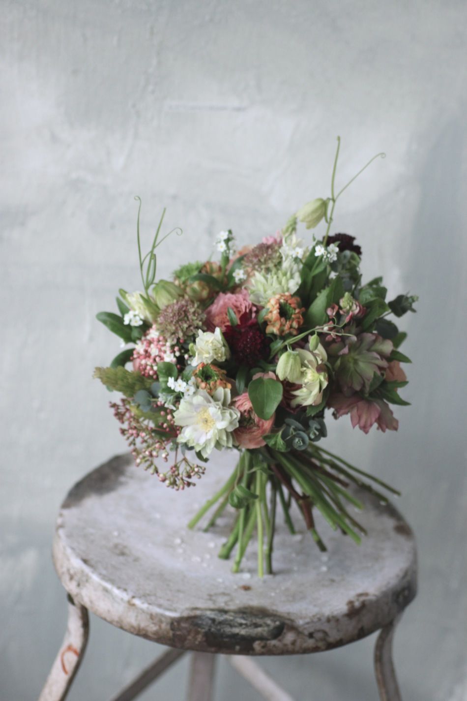 陶磁器製　ブーケ ツ39 blue line 誕生花たちのブーケ 小 - 益子焼の小さな窯元