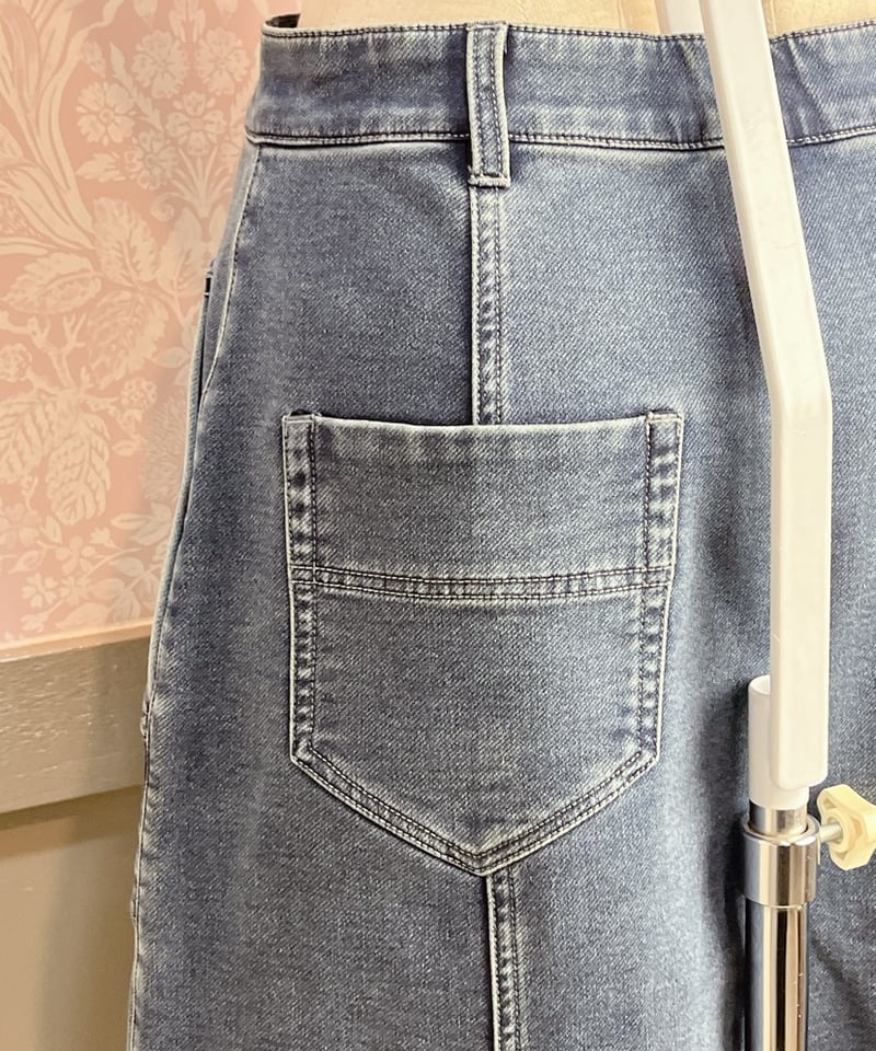 【稀少サイズ 42】セリーヌ デニムスカート マガダム ボックスプリーツ ブルー 稀少サイズ 42】セリーヌ デニムスカート マガダム ボックスプリーツ