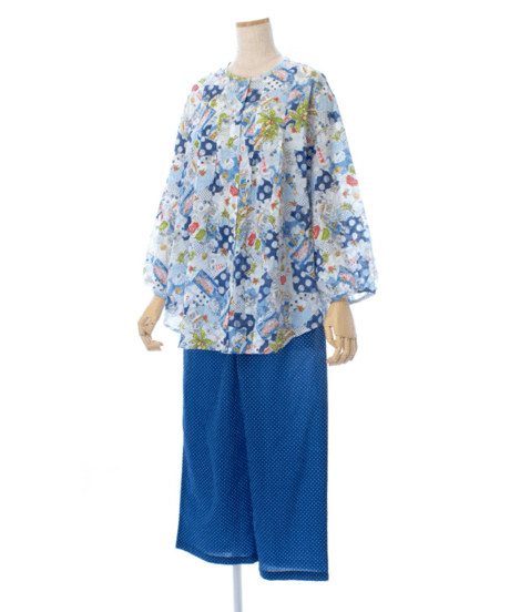 7分袖半開パジャマ【80ローンサッカー・水玉パーム】（A26090A）／TUNIC