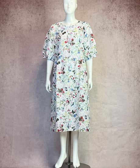 6分袖切り替えワンピース【60シルキーローンサッカー・スイートガーデン】（A56031A）／TUNIC