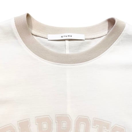 QTUME バイカラー細リブロゴTシャツ- ホワイト
