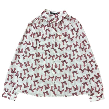 【新品】ジェイスローアン　ブラウス　袖切替　花柄　白　長袖　手首シャーリング メール便可 ブラウス シャツ 長袖 レディース フリル おしゃれ