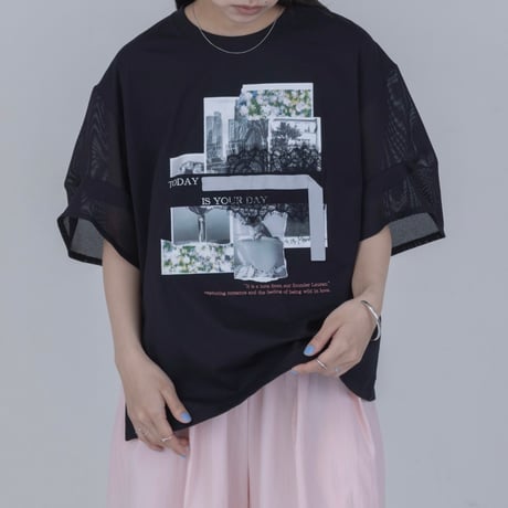 EimeeLaw    メッシュスリーブTシャツ    -ブラック