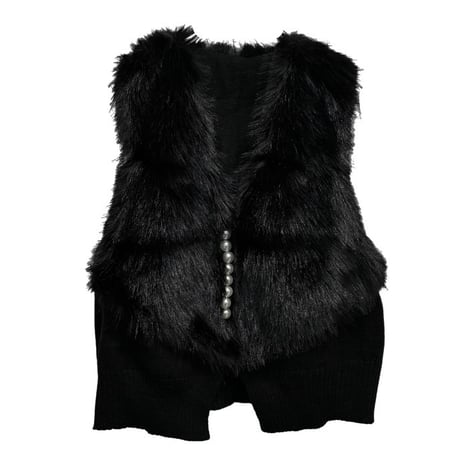 ガレナ　GALENA 黒ファー ニットベスト パールボタン ブラック CATEGORY GALENA(ガレナ) | grasol Nagasaki Stores