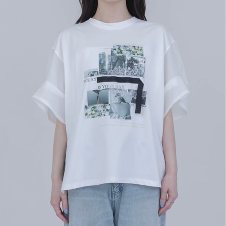 EimeeLaw    メッシュスリーブTシャツ    -ホワイト