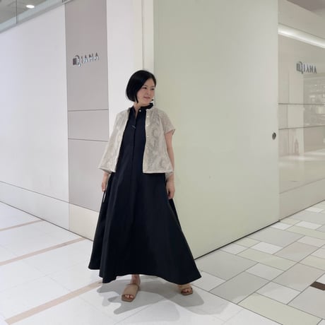 STELLA CIFFON ジャカード フレンチスリーブ ブラウス ブラック