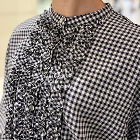 denicher   フロントフリルチェックシャツ Navy
