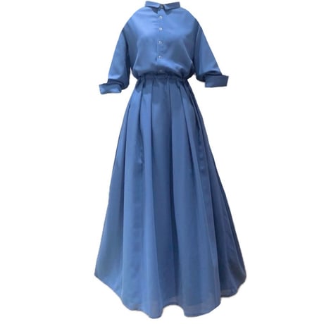 LIROMA リロマブルーチェックロングワンピース