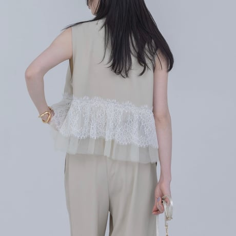 EimeeLaw      レースフリルベスト×パンツセットアップ         -ベージュ