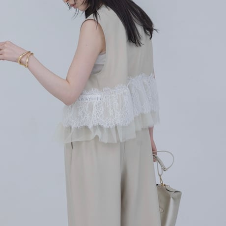 EimeeLaw      レースフリルベスト×パンツセットアップ         -ベージュ