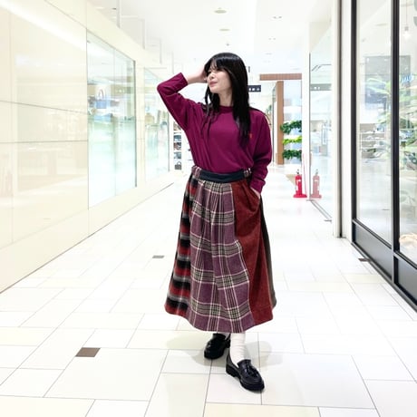 TIGRE BROCANTE ウールミックスサイドギャザースカート　レッド