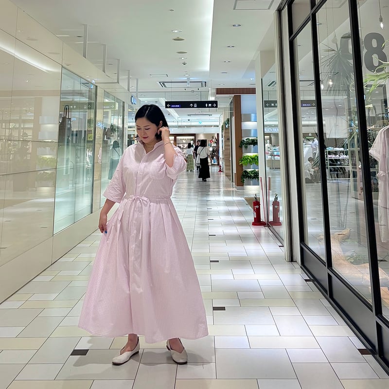 LIROMA 半袖チェックシャツドレス ピンク | grasol Nagasaki Stores