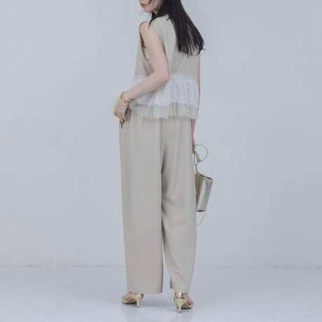 EimeeLaw      レースフリルベスト×パンツセットアップ         -ベージュ