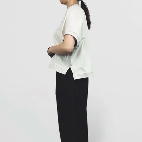 QTUME 細リブボックスTシャツ- ブラウン
